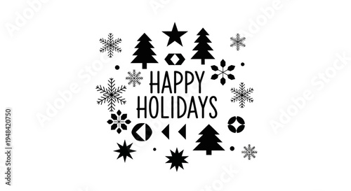 Black Happy Holidays Winter Text.