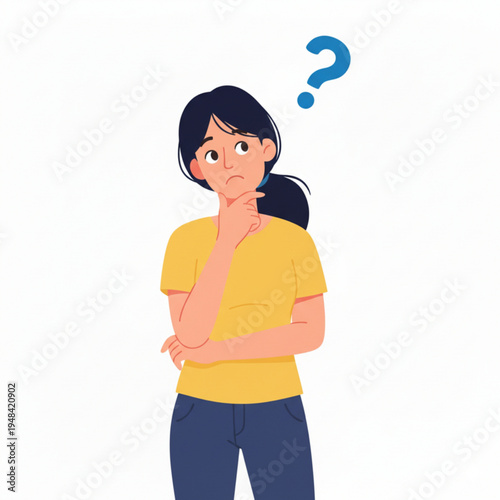 Confused man and woman thinking with question mark symbol, uncertainty concept, decision making, problem solving illustration.