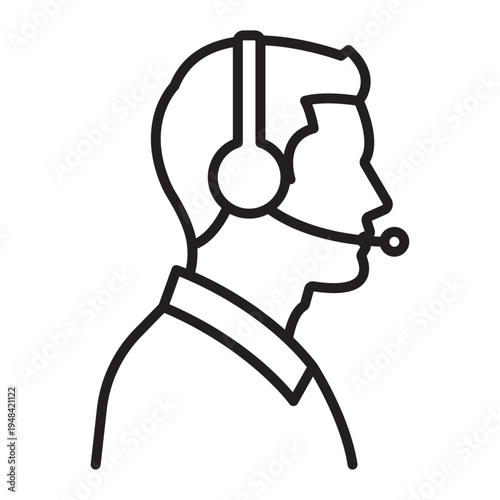 Call center agent icon male operator profile wearing headset for customer service support line art vector graphic design