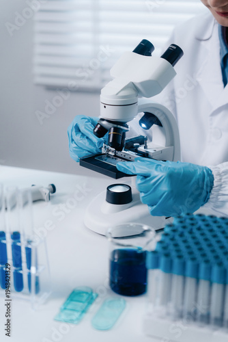 Scientists researching biochemical in a laboratory, Science experiment