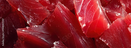 Close up fresh tuna muscle fibers. Panoramic banner 