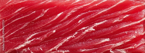 Close up fresh tuna muscle fibers. Panoramic banner 