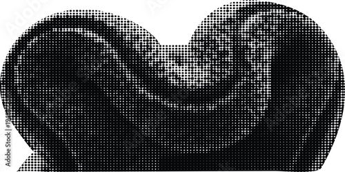 Abstract heart shape formed by black and white halftone dots on a stark white background surface Vector