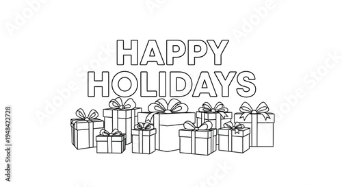 Gifts stacked with holiday ribbons.