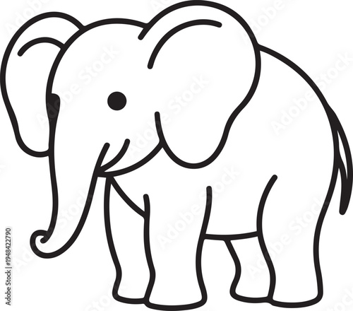 Elephant Elephant Coloring Page. one line art icon drawing vector