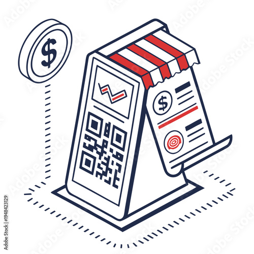 Mobile payment terminal with qr code and coin qr code finance