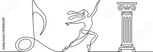 cultural elements like music, dance, and architecture. one line art icon drawing vector