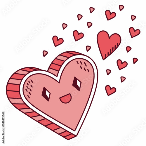Smiling heart with smaller hearts love valentine cartoon