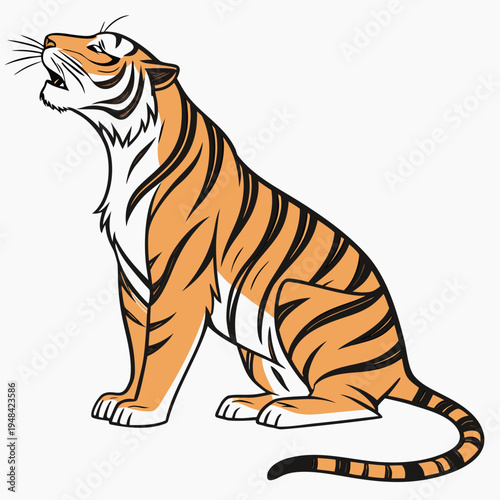 Sitting tiger in orange and black animal