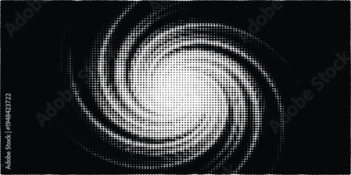 Abstract monochrome vortex design composed of small circular halftone dots on a dark background Vector