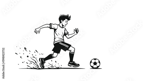 Boy playing soccer kicking ball with motion effect Keywords: boy, soccer, football, playing