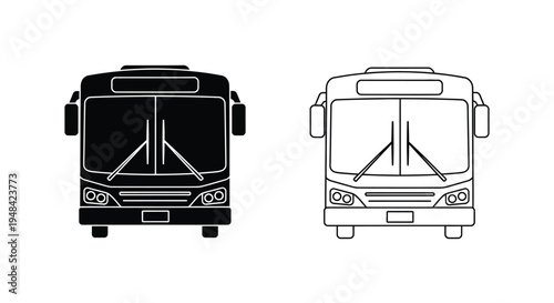 Two front views of a public transport bus black and white silhouette