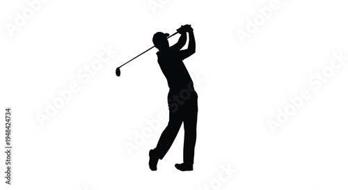Golfer completing a swing against a white backdrop a striking silhouette