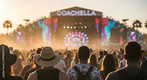 Crowd of people at coachella festival watching live music performance