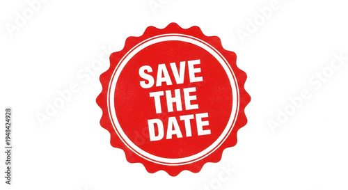 Red round stamp with text save the date for wedding invitation card isolated png