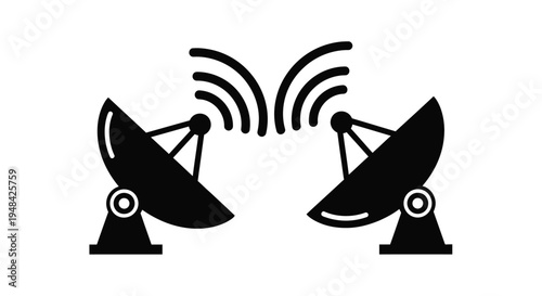 Two satellite dishes facing each other a modern communication silhouette