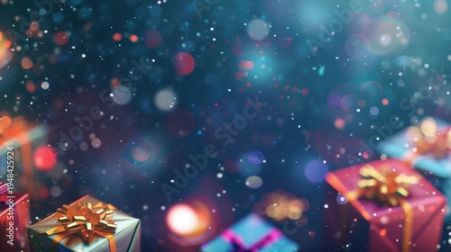 Festive Gift Boxes and Bokeh Lights Background