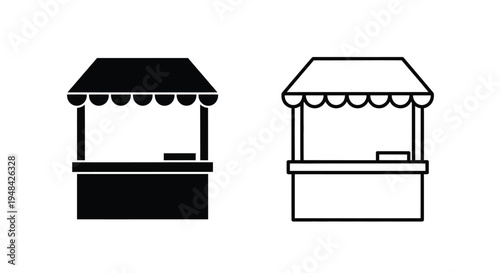 Two market stall icons one filled and one outline a simple silhouette