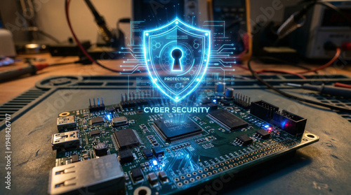 Cyber Security Protection Shield on Electronic Circuit Board
