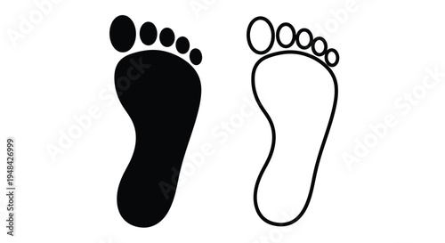 Footprints a black and white pair showing sole and outline silhouette