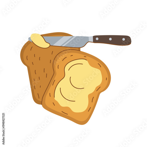 Sliced bread with butter and a butter knife
