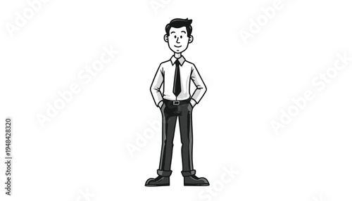 Full body cartoon man in shirt and tie businessman