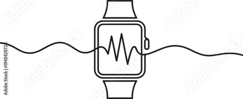 smart watch health heart rhythm. one line art icon drawing vector