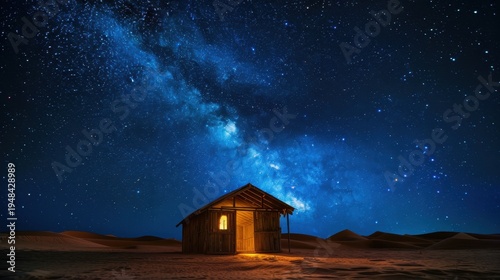 Desert Cabin Under a Starry Night Sky with Milky Way