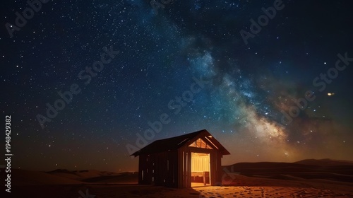 Desert Cabin Under Milky Way Night Sky