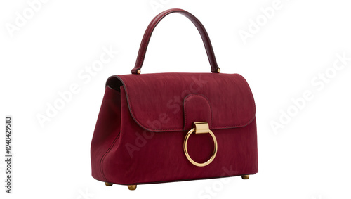 Canvas Print Stylish deep red suede women s handbag with a prominent gold-tone ring clasp and