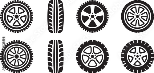 car wheel tire store advertisement set nobody. one line art icon drawing vector