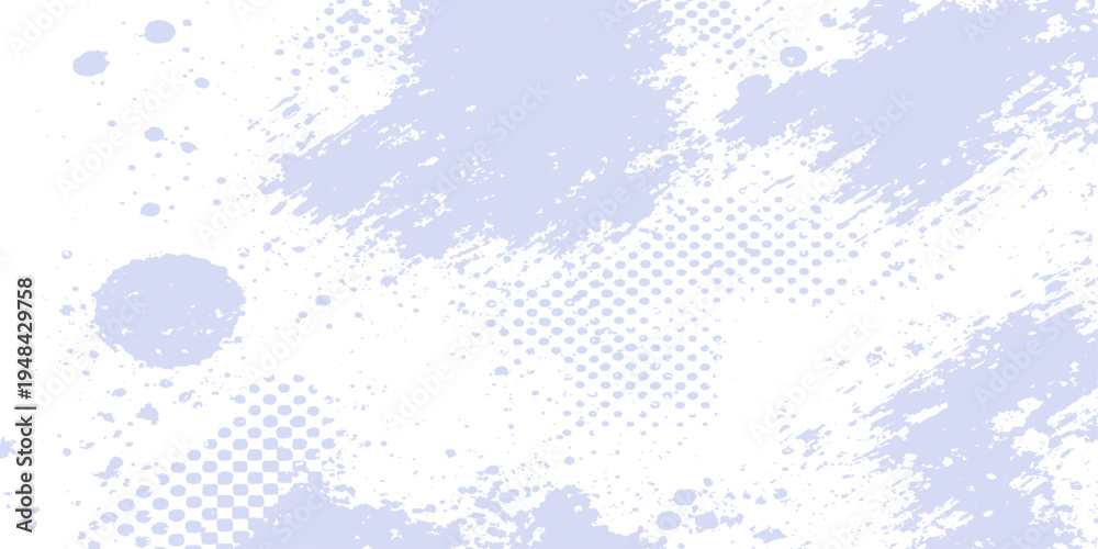 Obraz premium Abstract light purple ink splatter texture with halftone dot pattern overlay on a white background