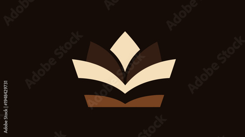 Geometric abstract of a flower with layered petals in varying shades of brown and cream on a dark brown backdrop