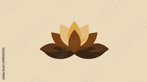 A simplified illustration of a flower with overlapping petals, featuring earthy tones