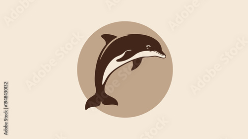 A stylized illustration of a dolphin leaping out of the water in a muted color palette