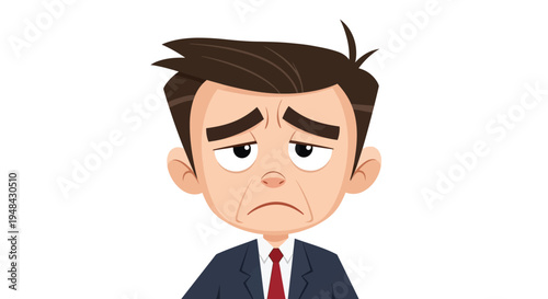 A cartoon businessman with a displeased expression on his face in a suit and tie