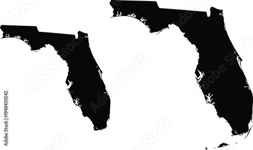 Black and white outline map of the state of florida with a distinct panhandle shape Vector
