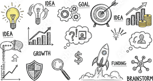 A collection of business and finance illustrations for marketing and growth strategies