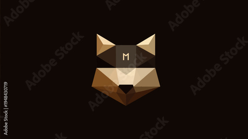 A geometric illustration of an animal head with an initial on a dark brown background