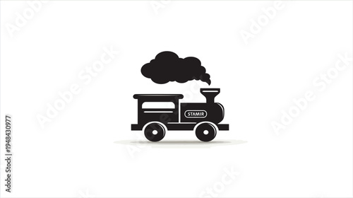 Silhouetted illustration of a steam locomotive, puffing smoke, on a white background