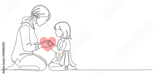 Mother and daughters line art vector illustration, mothers day celebration background