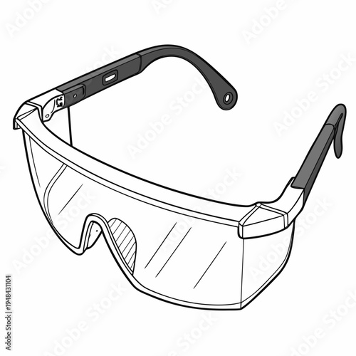 Black and white line of safety glasses with clear lenses and black frame goggles protective eyewear