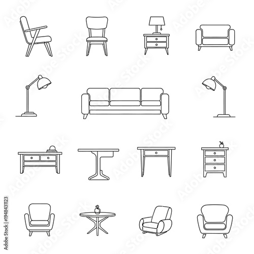 Collection of various home furniture pieces.