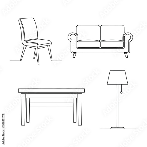 Furniture consists of chair and sofa.