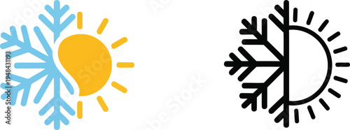 Contrast between sunny weather with snowflakes and a half-sun half-snow icon design Vector