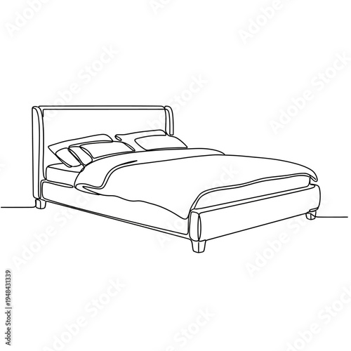 Modern Bed with Pillows and Headboard.