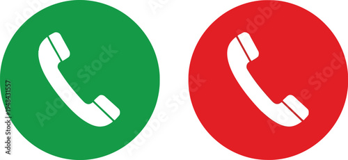 Green and red circular icons representing call options for communication devices. Vector