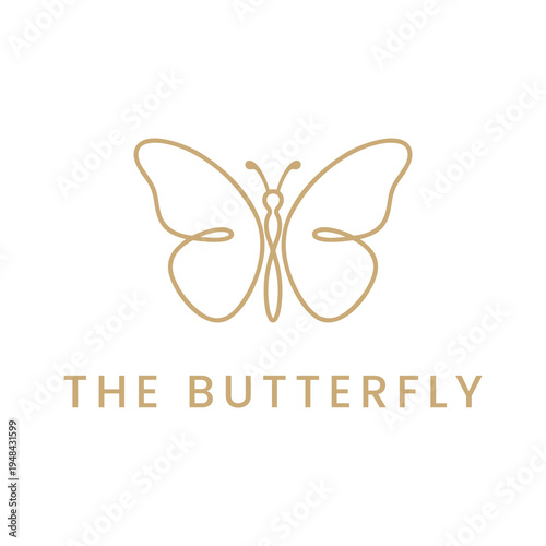 Golden dragonfly wings and a butterfly insect fly in a minimalist, elegant doodle line art style.