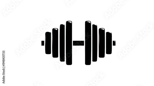 A stark black and white illustration of a barbell, isolated on a white background