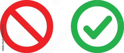 Symbolic representation of approval and disapproval with check and prohibition marks Vector
